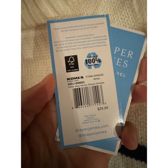 Draper James XL Dog Sweater White With Navy Stripes Gold Buttons - Picture 3 of 8